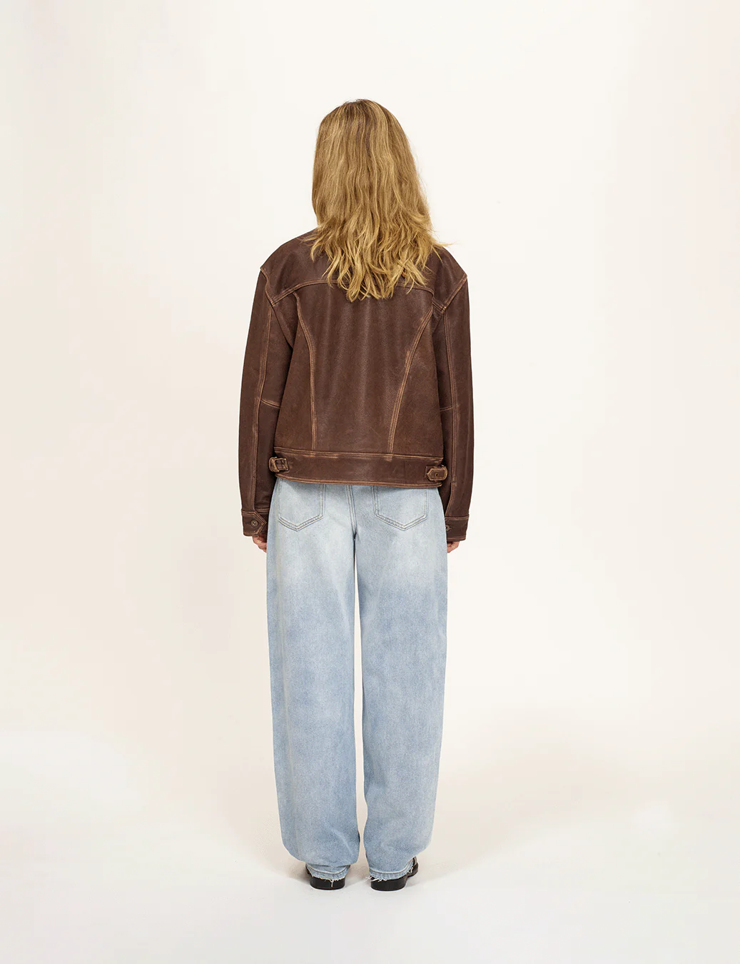 Aged Heavy Wash Leather Jacket - Image 10