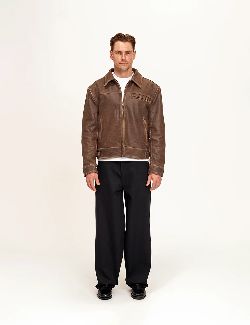 Aged Heavy Wash Leather Jacket - Image 5