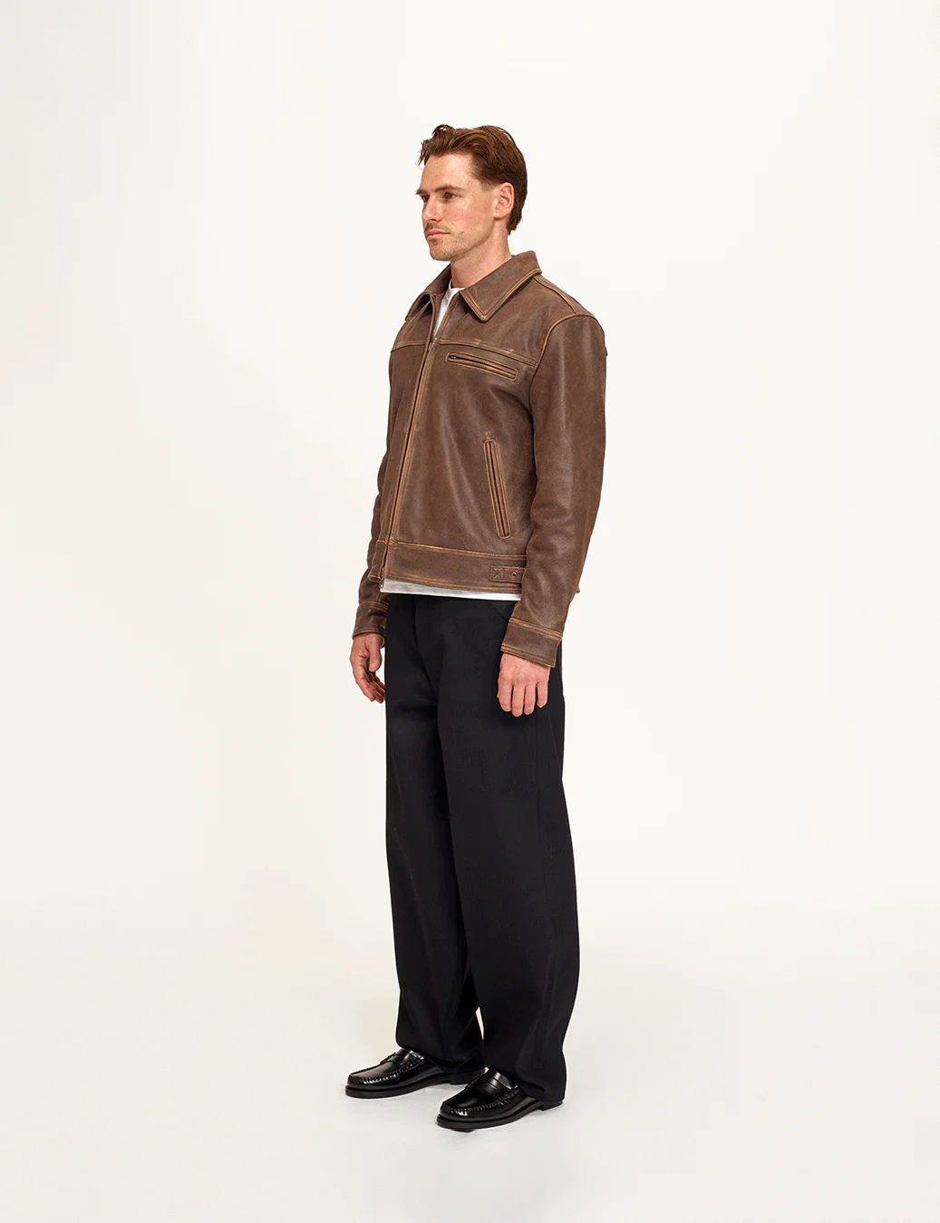 Aged Heavy Wash Leather Jacket - Image 6