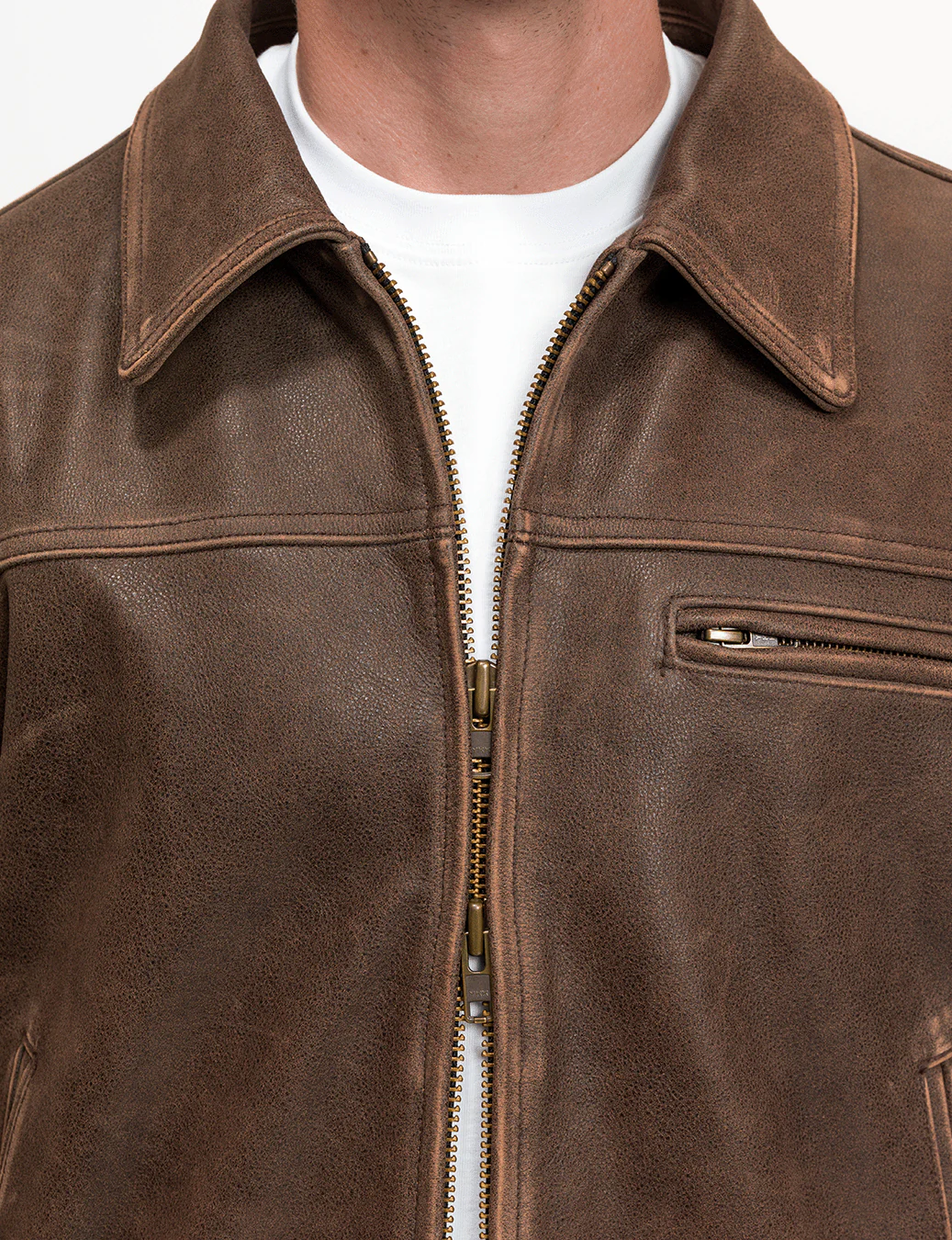 Aged Heavy Wash Leather Jacket - Image 8