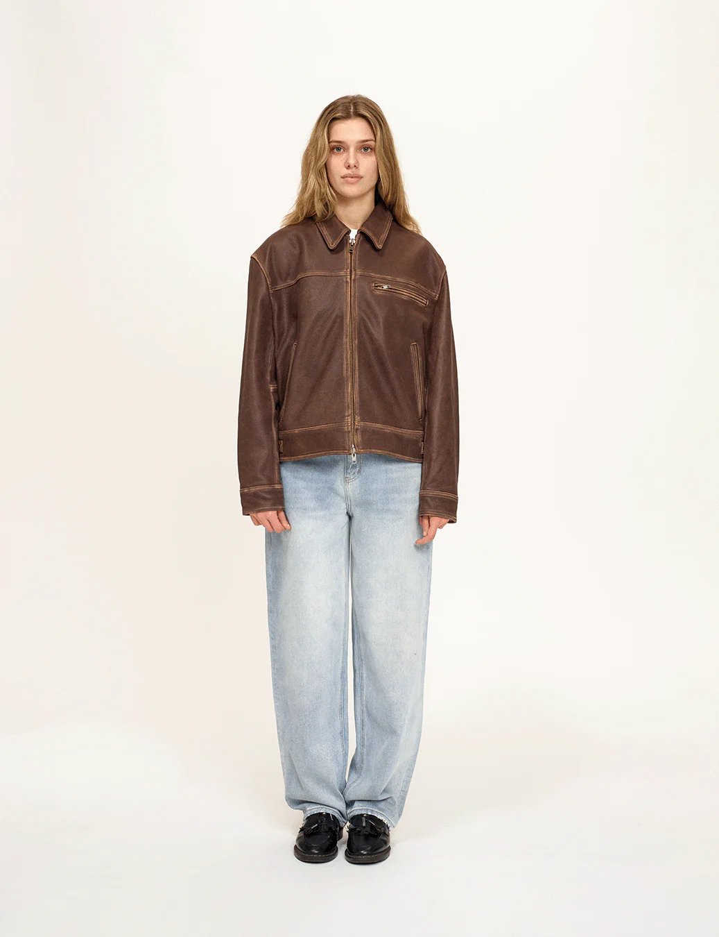 Aged Heavy Wash Leather Jacket - Image 9